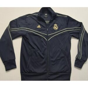 Real Madrid Adidas mens full zip black/gold track jacket football/soccer sz M